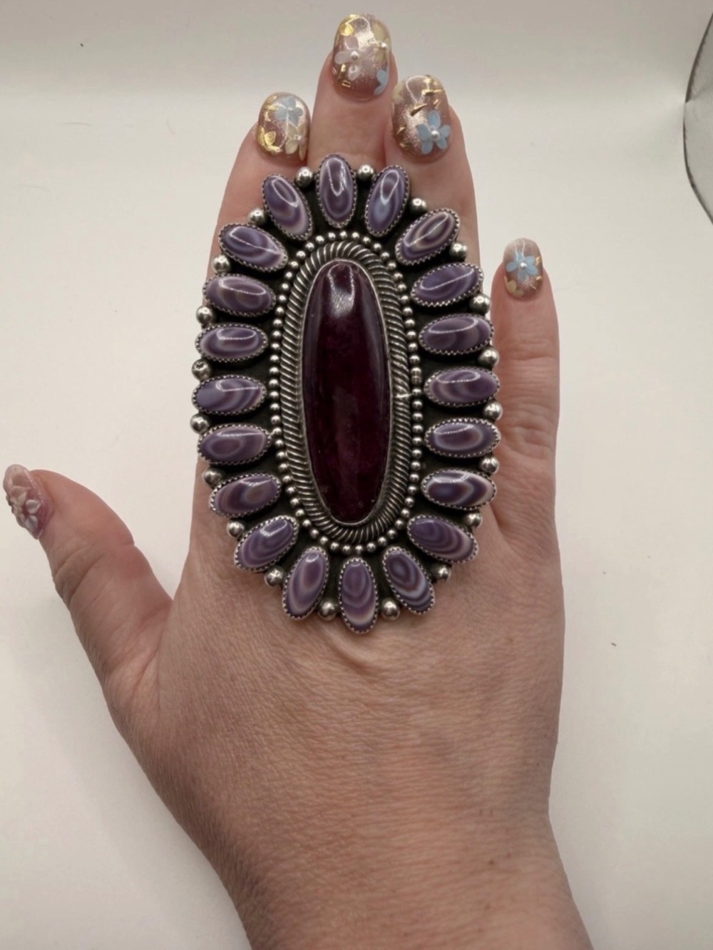 Hemerson Brown Navajo ADJUSTABLE Purple Spiny Wampum Sterling Silver Ring